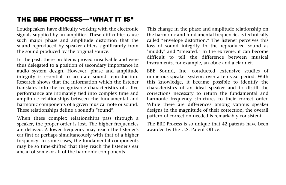The bbe process—"what it is | BBE DI-100X User Manual | Page 4 / 12