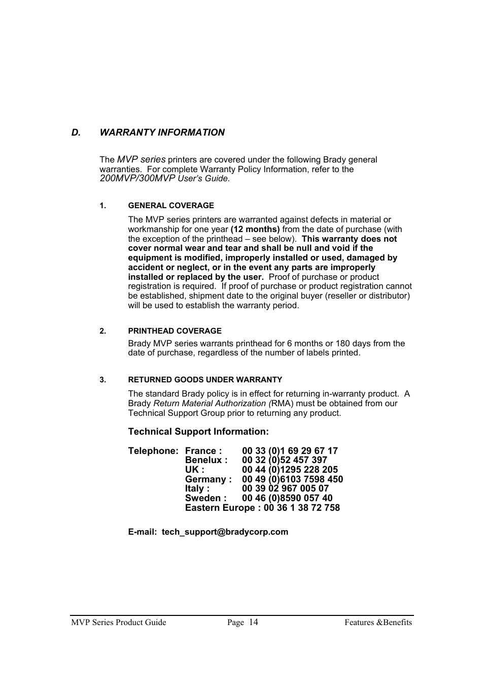 Brady 200MVP User Manual | Page 16 / 31