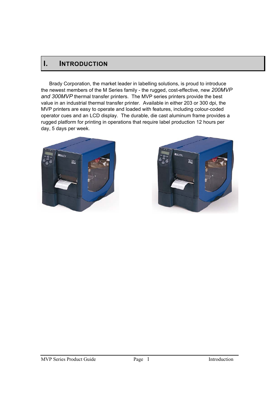 I. i | Brady 200MVP User Manual | Page 3 / 31
