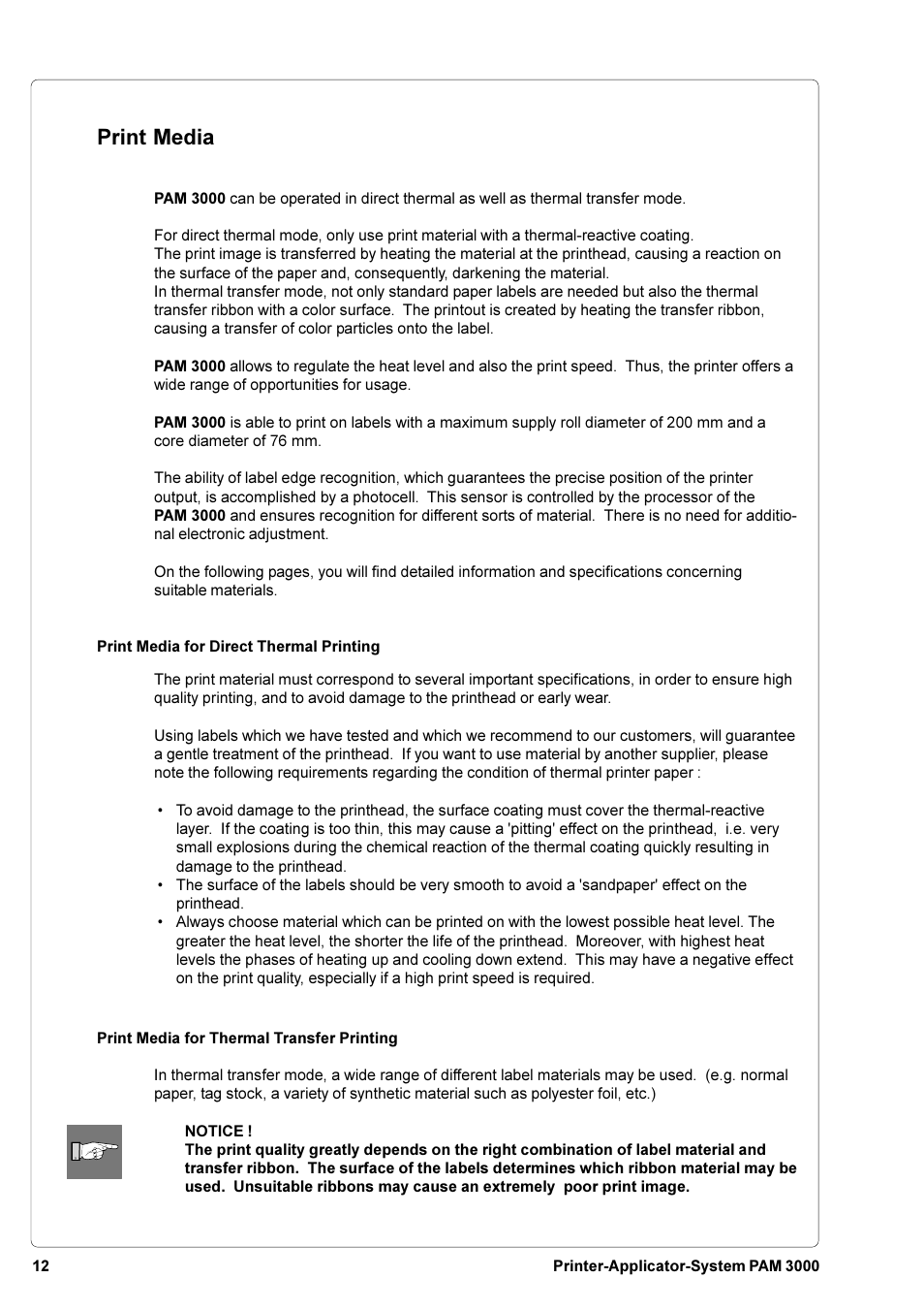 Print media | Brady PAM 3000 User Manual | Page 12 / 87