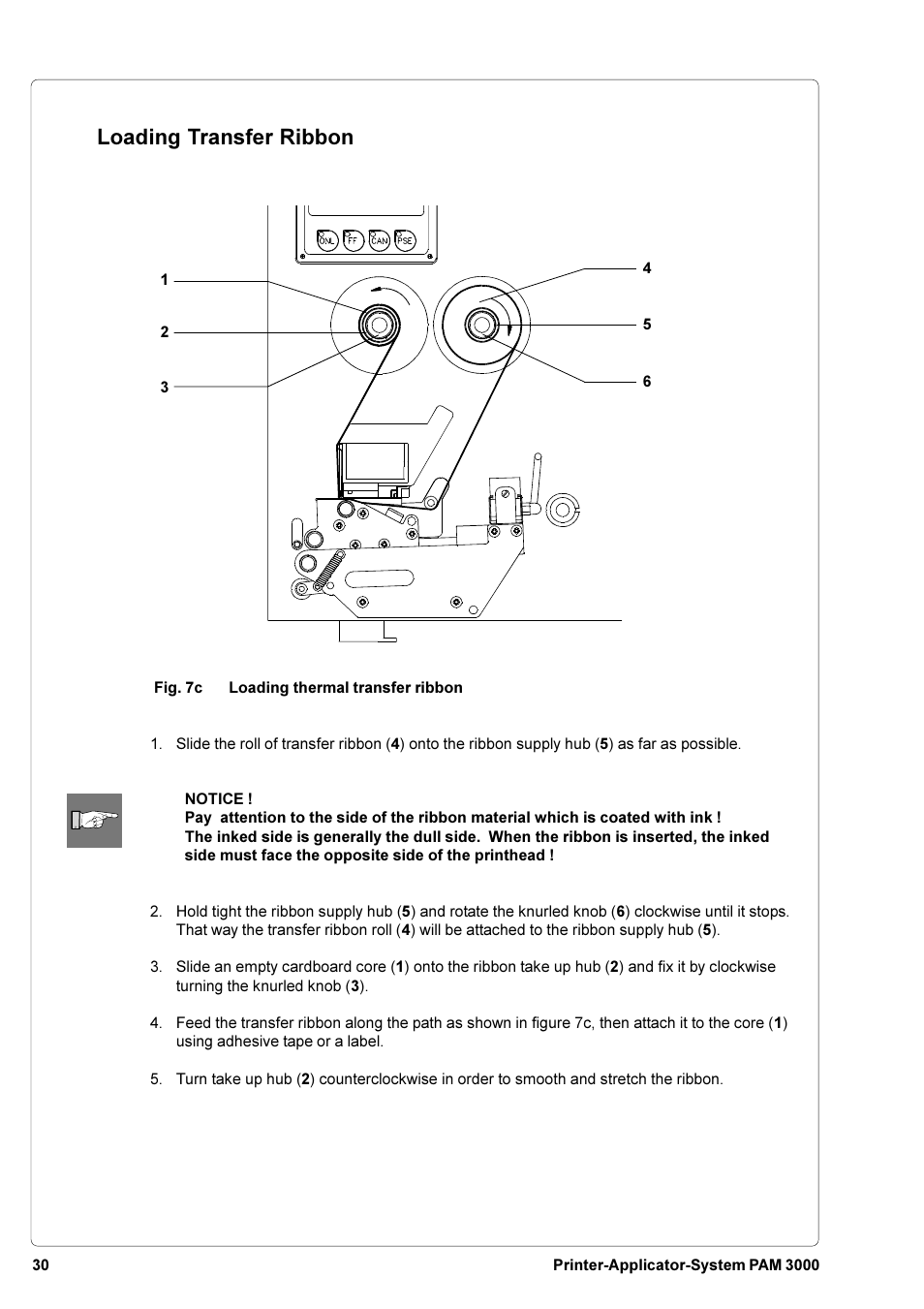 Loading transfer ribbon | Brady PAM 3000 User Manual | Page 30 / 87