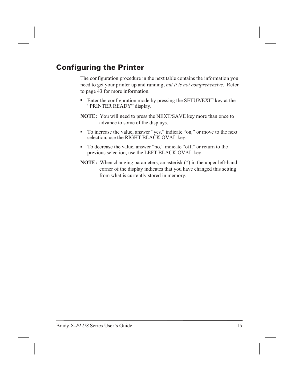 Configuring the printer 15, Configuring the printer | Brady 300X-PLUS User Manual | Page 23 / 110