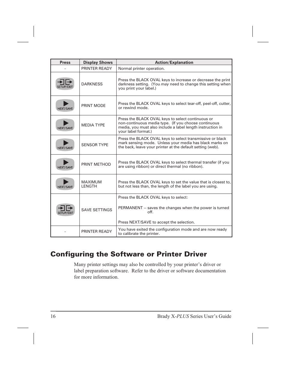 Configuring the software or printer driver 16, Configuring the software or printer driver | Brady 300X-PLUS User Manual | Page 24 / 110