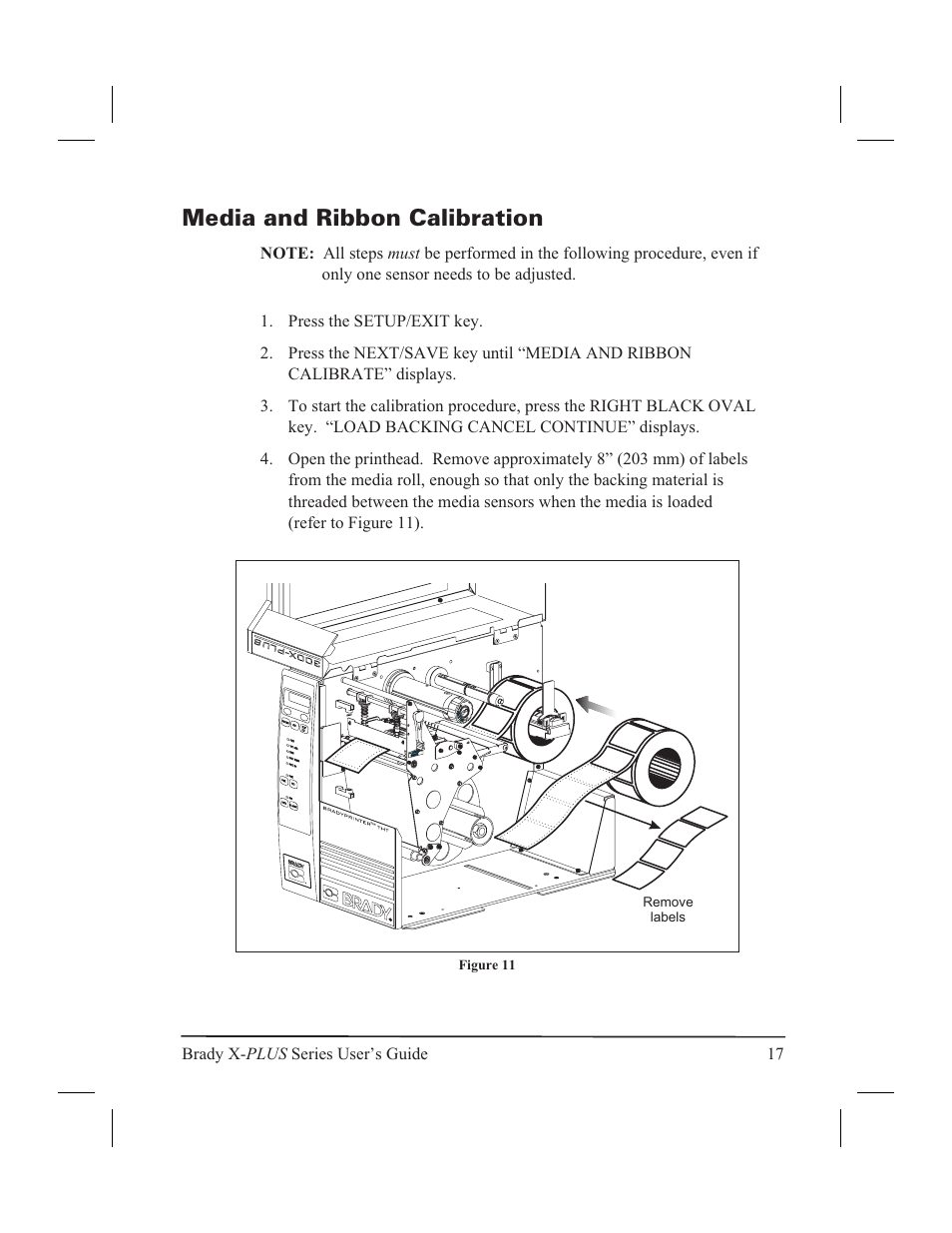 Media and ribbon calibration 17, Media and ribbon calibration | Brady 300X-PLUS User Manual | Page 25 / 110