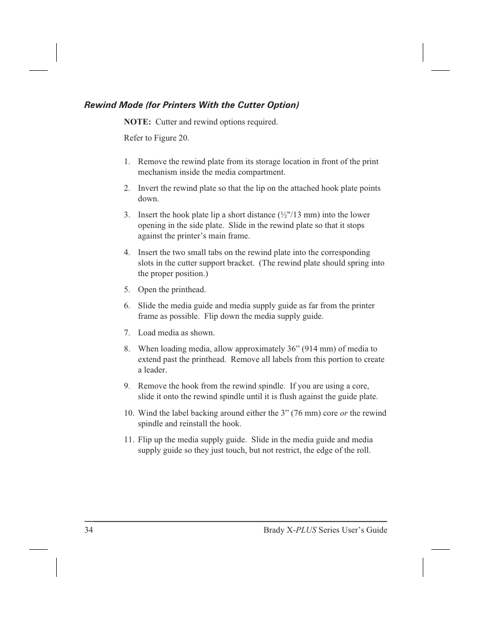 Rewind mode (for printers with the cutter option) | Brady 300X-PLUS User Manual | Page 42 / 110