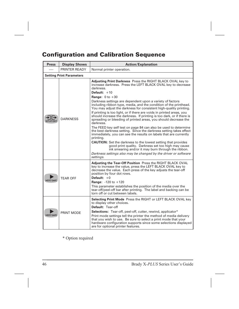 Configuration and calibration sequence 46, Configuration and calibration sequence | Brady 300X-PLUS User Manual | Page 54 / 110