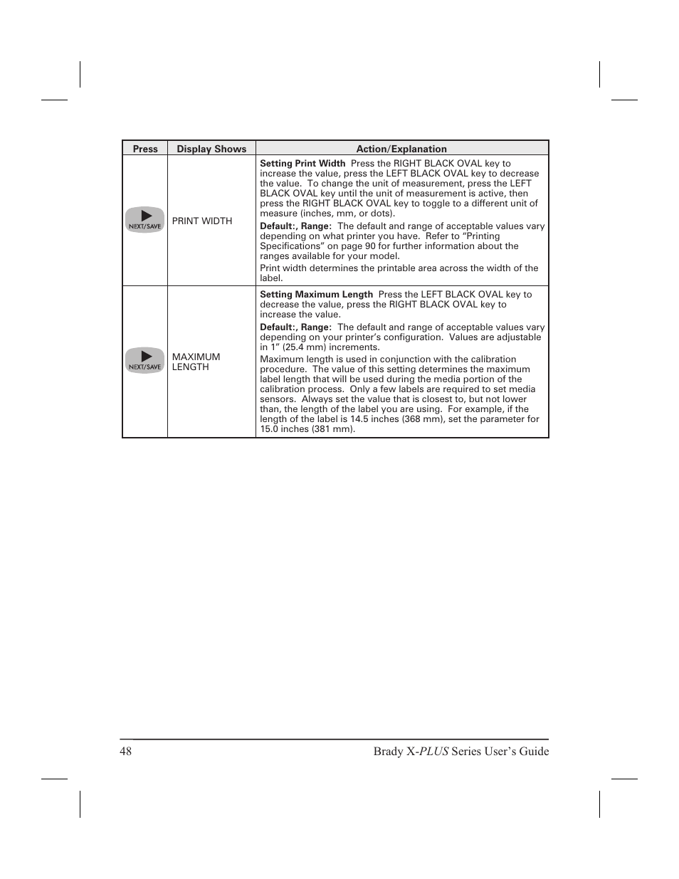 48 brady x- plus series user’s guide | Brady 300X-PLUS User Manual | Page 56 / 110
