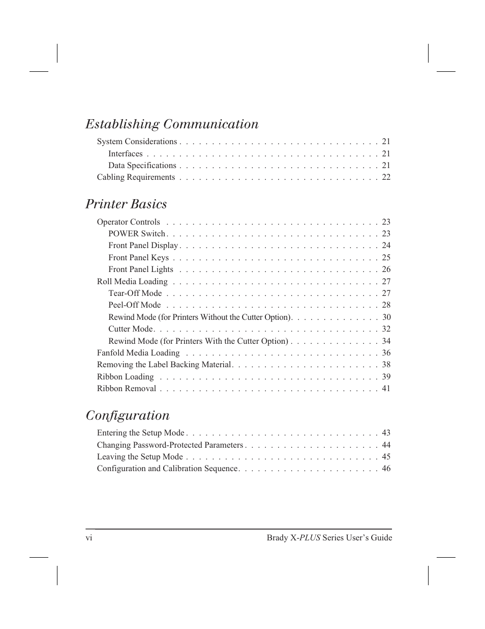 Establishing communication, Printer basics, Configuration | Brady 300X-PLUS User Manual | Page 6 / 110