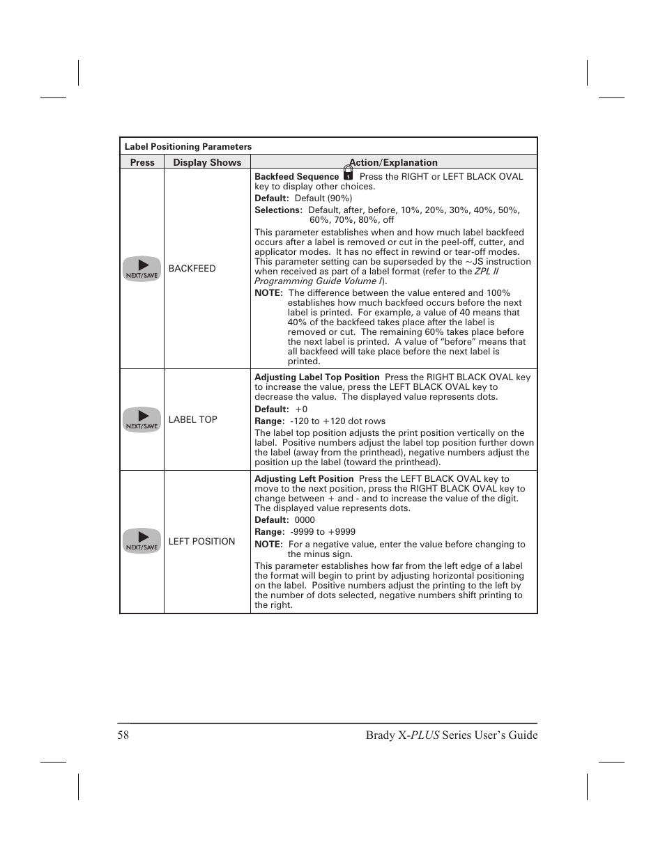 58 brady x- plus series user’s guide | Brady 300X-PLUS User Manual | Page 66 / 110