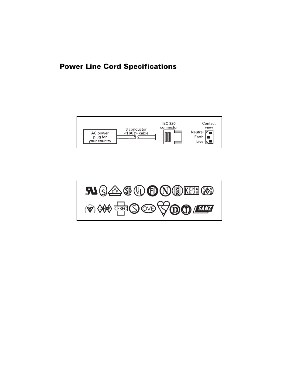 Power line cord specifications, 3rzhu /lqh &rug 6shflilfdwlrqv | Brady 200M-e 300 User Manual | Page 99 / 118