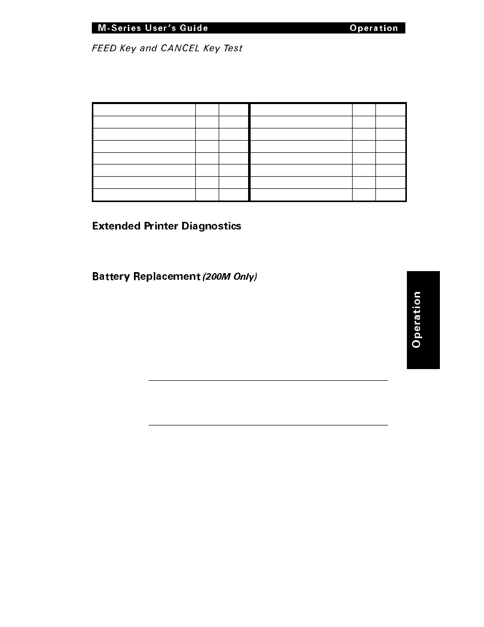 Battery replacement (200m only), Extended printer diagnostics, Battery replacement | Op er at io n | Brady 200M User Manual | Page 44 / 104