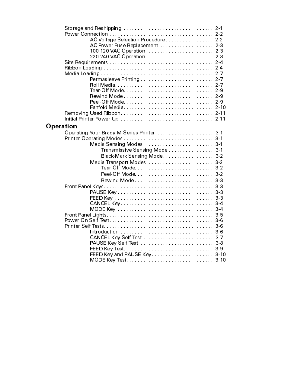 Operation | Brady 200M User Manual | Page 7 / 104