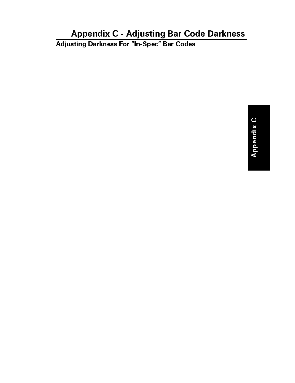Adjusting bar code darkness, Appendix c - adjusting bar code darkness | Brady 200M User Manual | Page 82 / 104