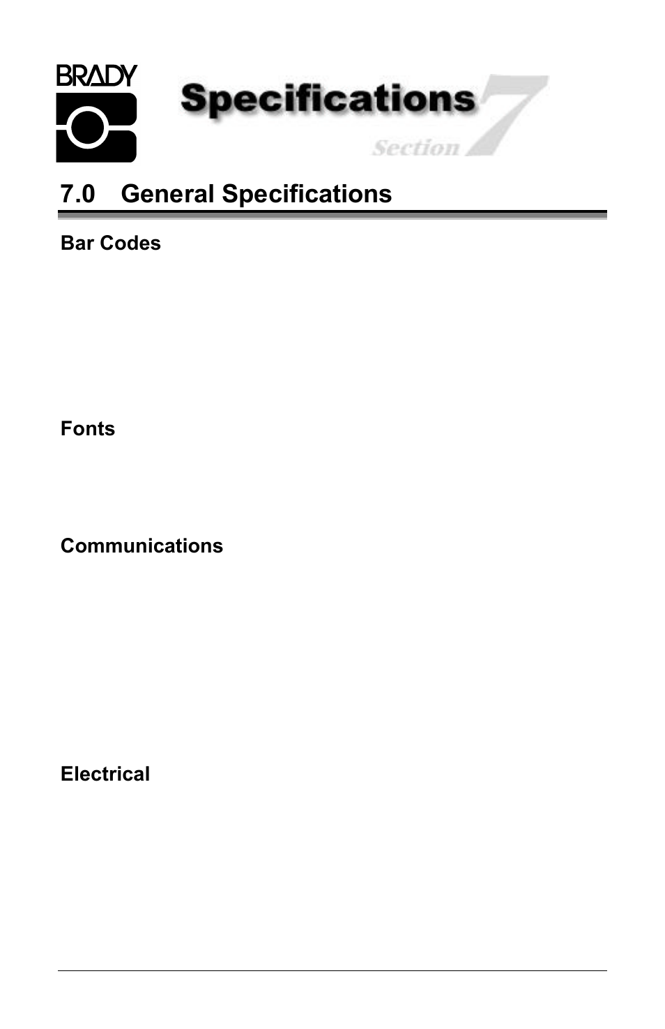 0 general specifications | Brady 3481 User Manual | Page 105 / 140