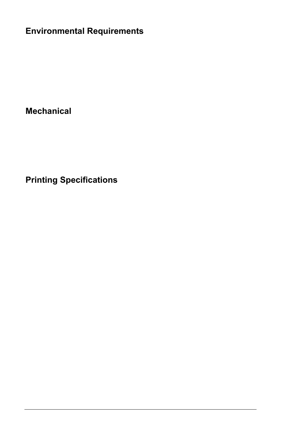 Environmental requirements, Mechanical, Printing specifications | Brady 3481 User Manual | Page 106 / 140