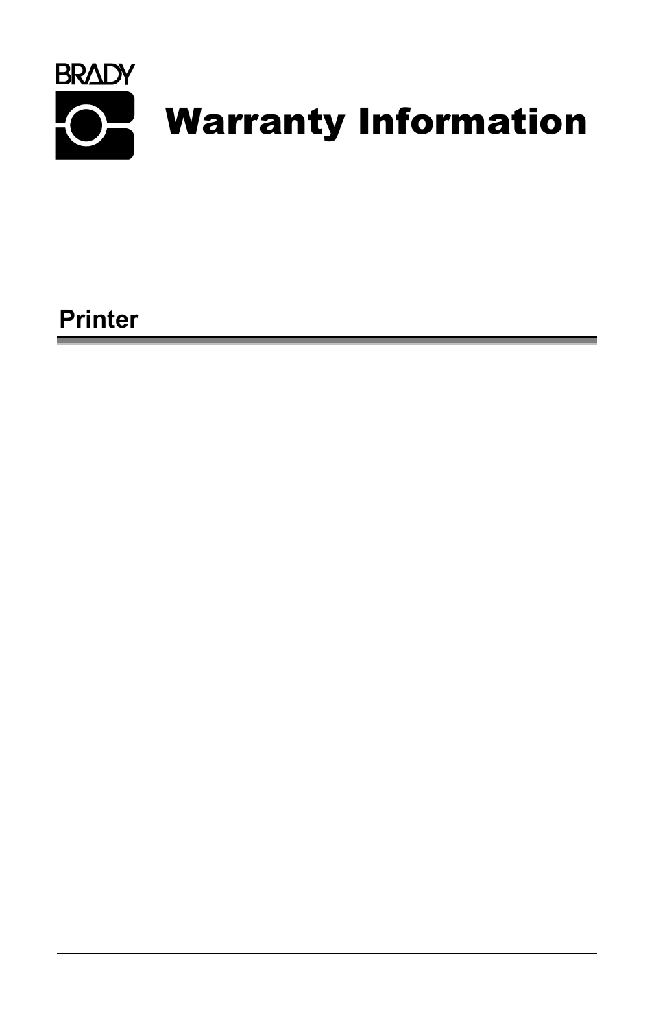 Warranty information, Printer | Brady 3481 User Manual | Page 131 / 140