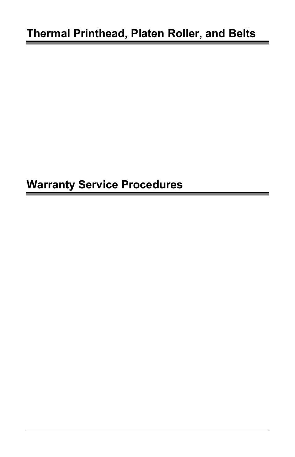 Thermal printhead, platen roller, and belts, Warranty service procedures | Brady 3481 User Manual | Page 132 / 140