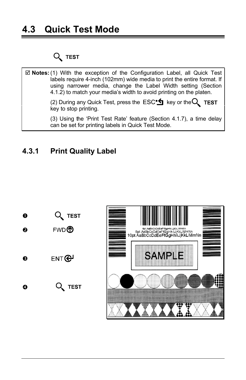 3 quick test mode, 1 print quality label | Brady 3481 User Manual | Page 66 / 140