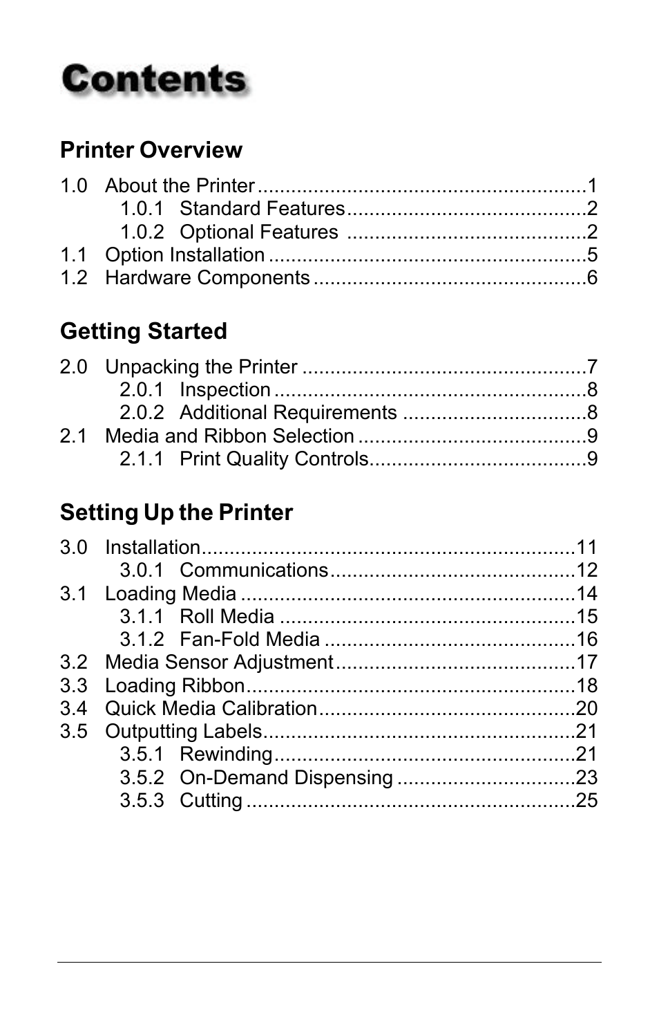 Printer, Overview, Getting started | Setting | Brady 3481 User Manual | Page 7 / 140