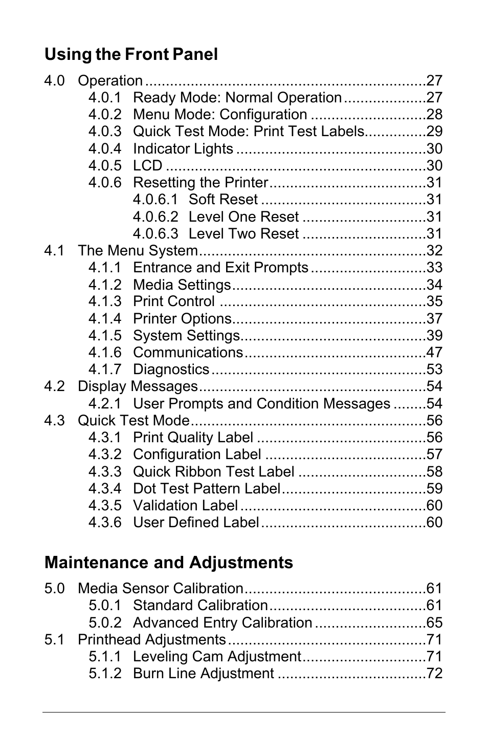 Using, Front, Panel | Maintenance and adjustments | Brady 3481 User Manual | Page 8 / 140