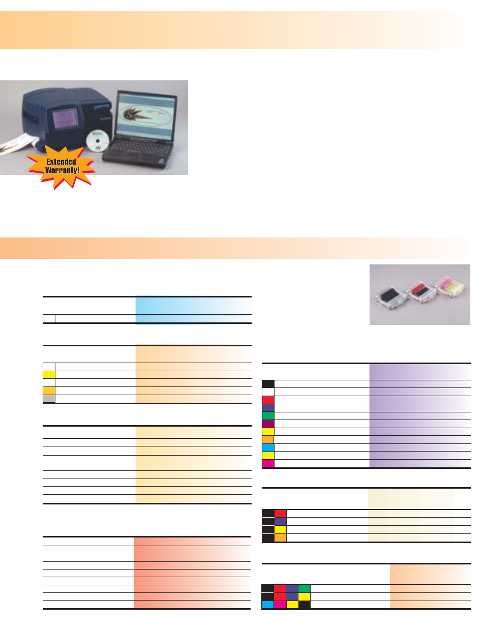 More tapes print ribbons, Specialty tapes – 100 ft./ roll, Accessories | Reflective tape silver – 50 ft./roll, Right-to-know die cut labels (vinyl), Two color print ribbon cartridges – 200 ft, Four color print ribbon cartridges – 200 ft, One roll of 4” white vinyl tape, One roll of black ribbon, Free software upgrades | Brady touch print User Manual | Page 7 / 8