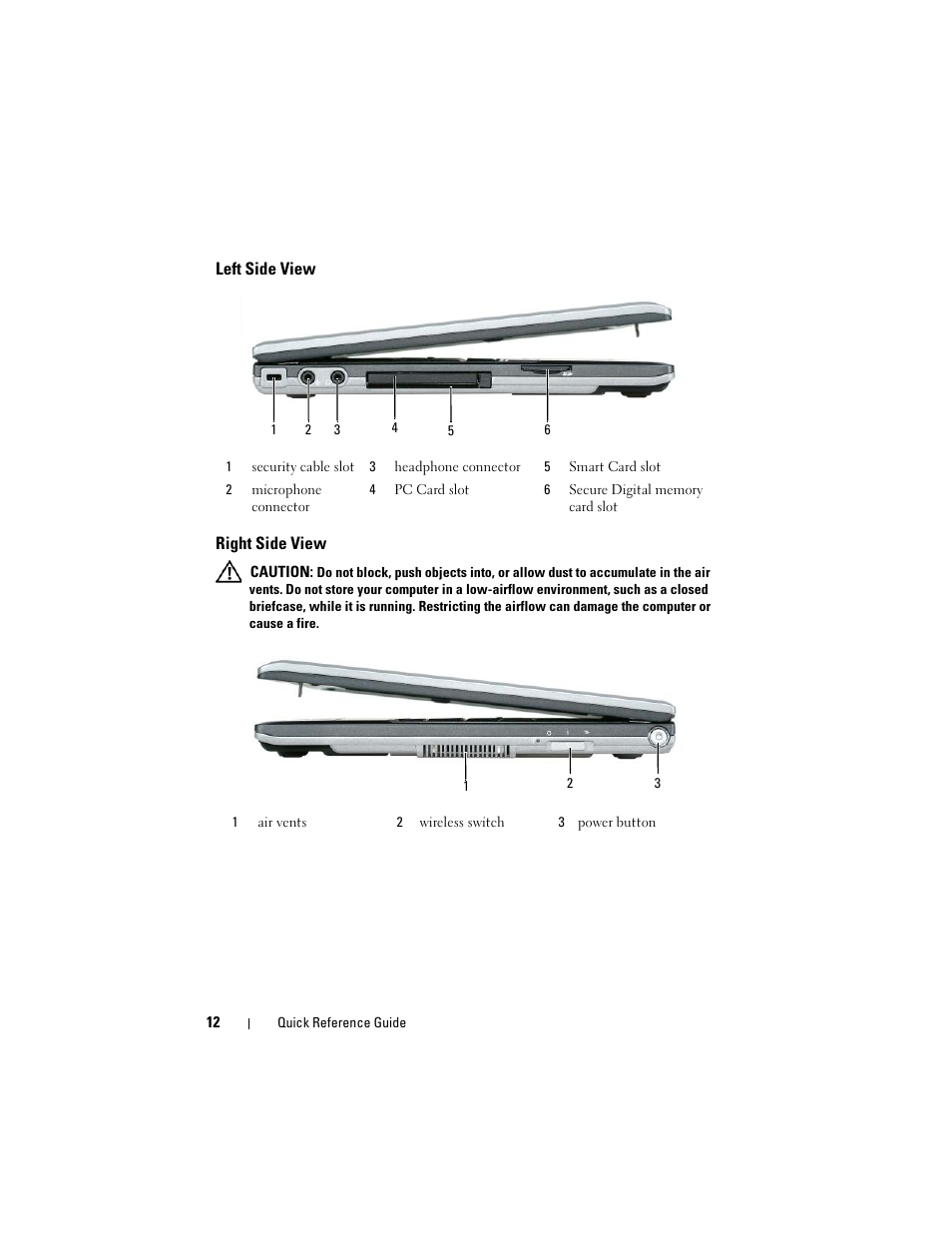 Left side view, Right side view | Dell Latitude D430 (Mid 2007) User Manual | Page 12 / 138