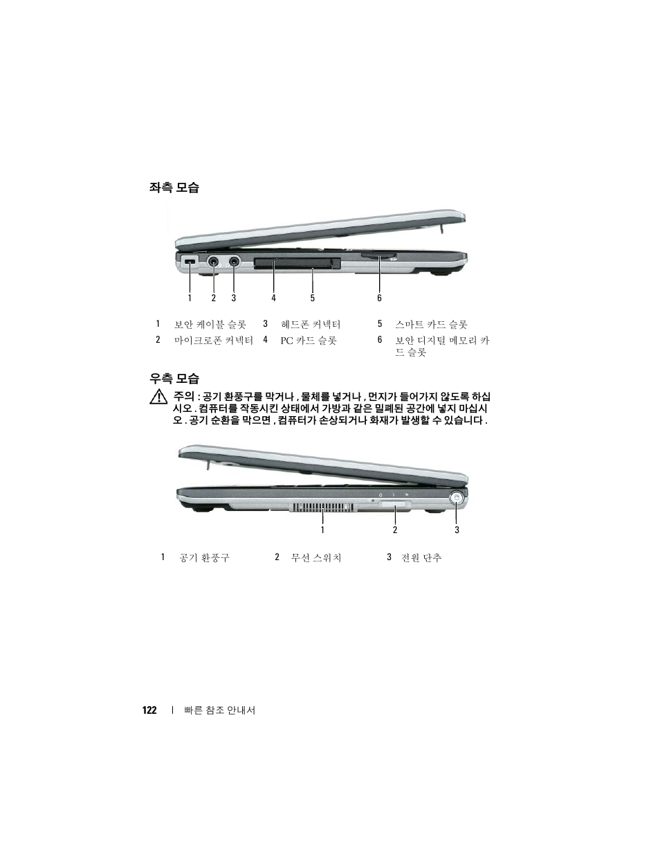 좌측 모습, 우측 모습 | Dell Latitude D430 (Mid 2007) User Manual | Page 122 / 138