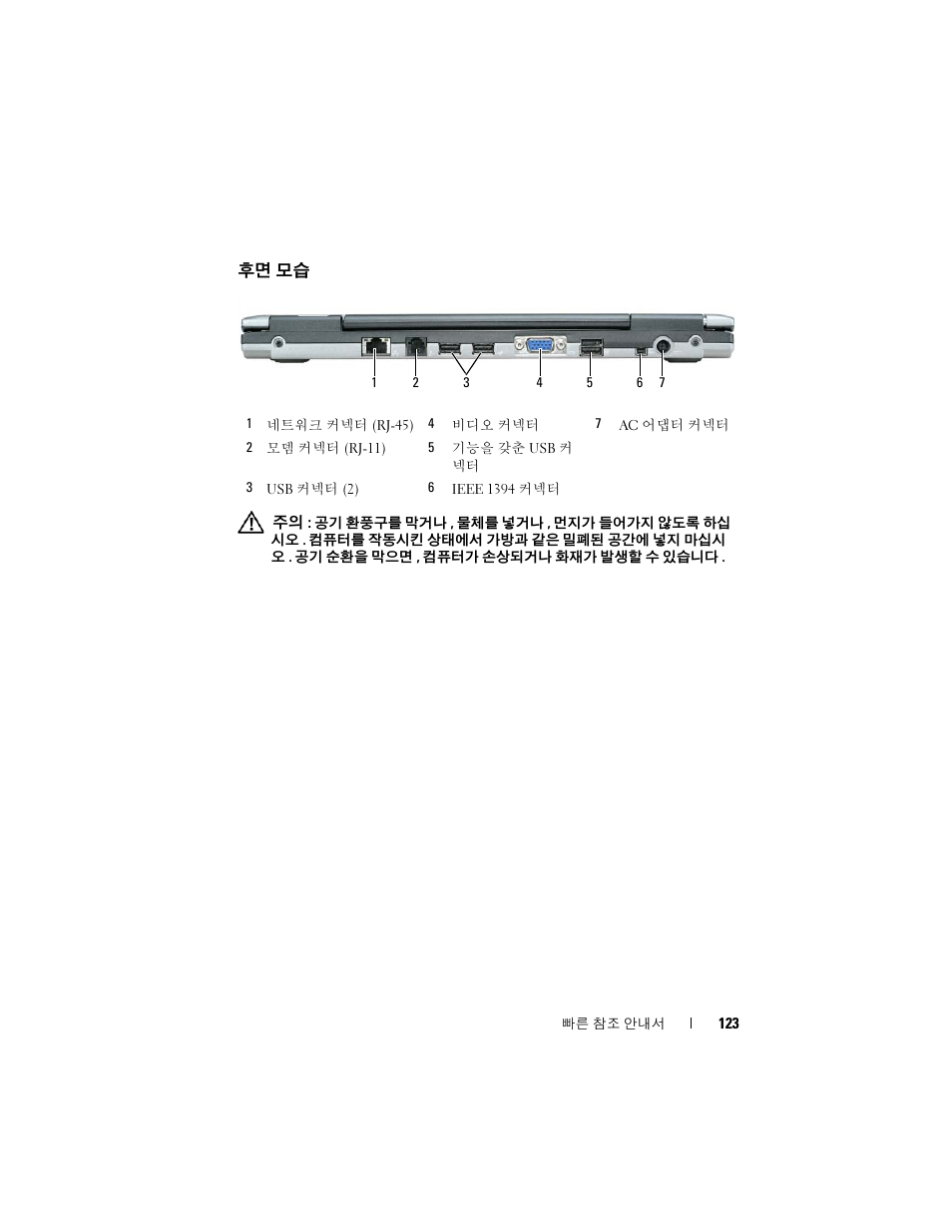 후면 모습, 밑면 모습 | Dell Latitude D430 (Mid 2007) User Manual | Page 123 / 138