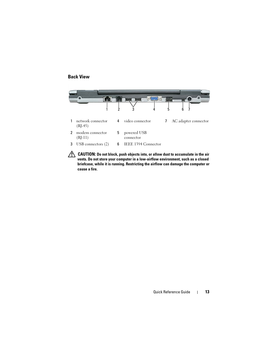 Back view, Bottom view | Dell Latitude D430 (Mid 2007) User Manual | Page 13 / 138