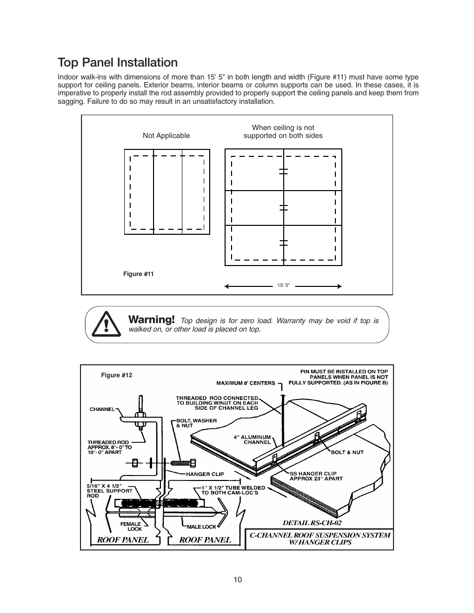 Top panel installation, Warning | Imperial Brown Walk-in Coolers Cooler & Freezer User Manual | Page 12 / 28