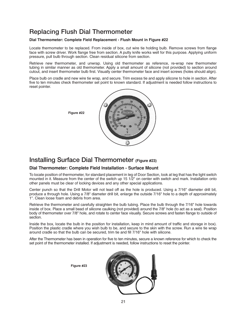 Replacing flush dial thermometer, Installing surface dial thermometer | Imperial Brown Walk-in Coolers Cooler & Freezer User Manual | Page 23 / 28