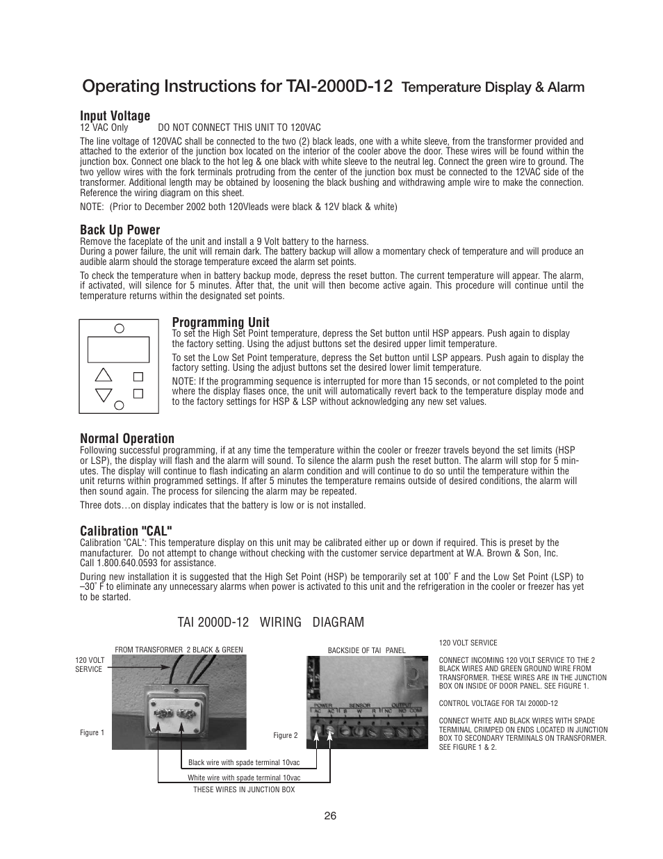 Temperature display & alarm, Input voltage, Back up power | Programming unit, Normal operation, Calibration "cal | Imperial Brown Walk-in Coolers Cooler & Freezer User Manual | Page 28 / 28