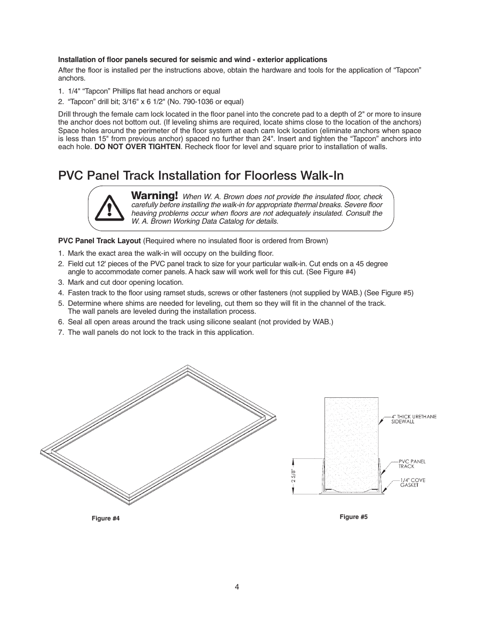 Pvc panel track installation for floorless walk-in, Warning | Imperial Brown Walk-in Coolers Cooler & Freezer User Manual | Page 6 / 28