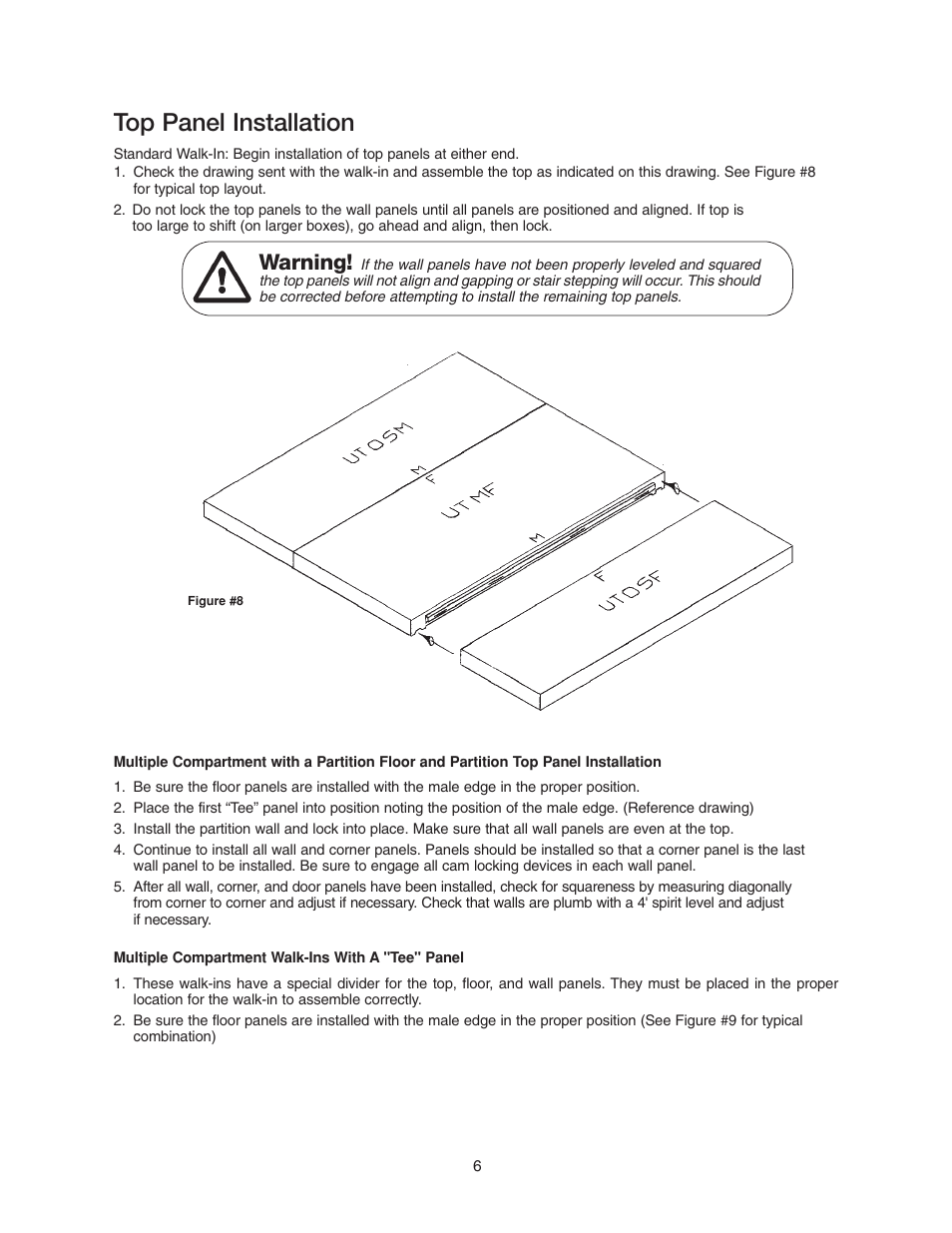 Top panel installation, Warning | Imperial Brown Walk-in Coolers Cooler & Freezer User Manual | Page 8 / 28