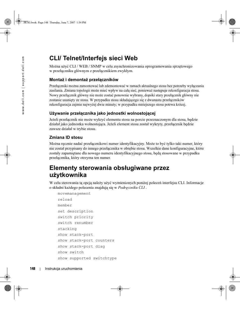 Cli/ telnet/interfejs sieci web, Elementy sterowania obsługiwane przez użytkownika | Dell PowerEdge M605 User Manual | Page 150 / 182