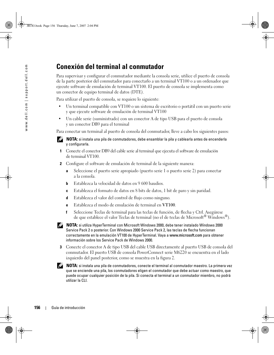 Conexión del terminal al conmutador | Dell PowerEdge M605 User Manual | Page 158 / 182