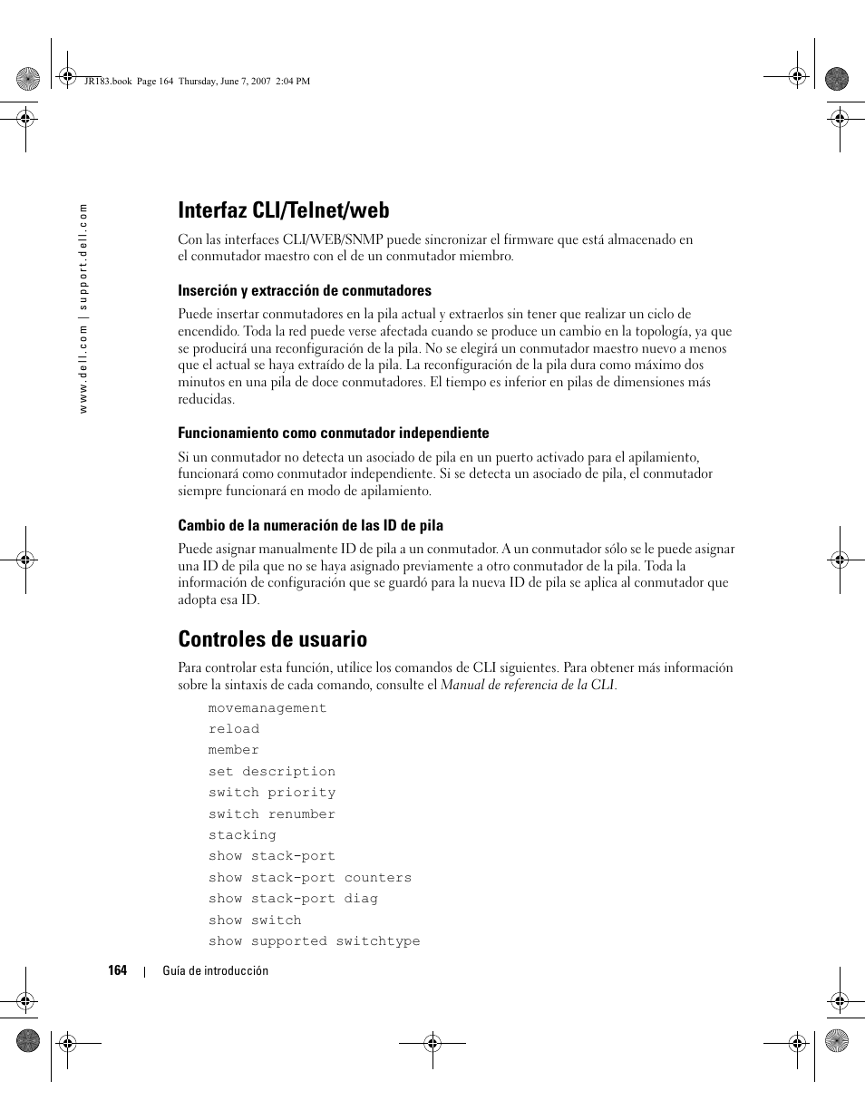 Interfaz cli/telnet/web, Controles de usuario | Dell PowerEdge M605 User Manual | Page 166 / 182