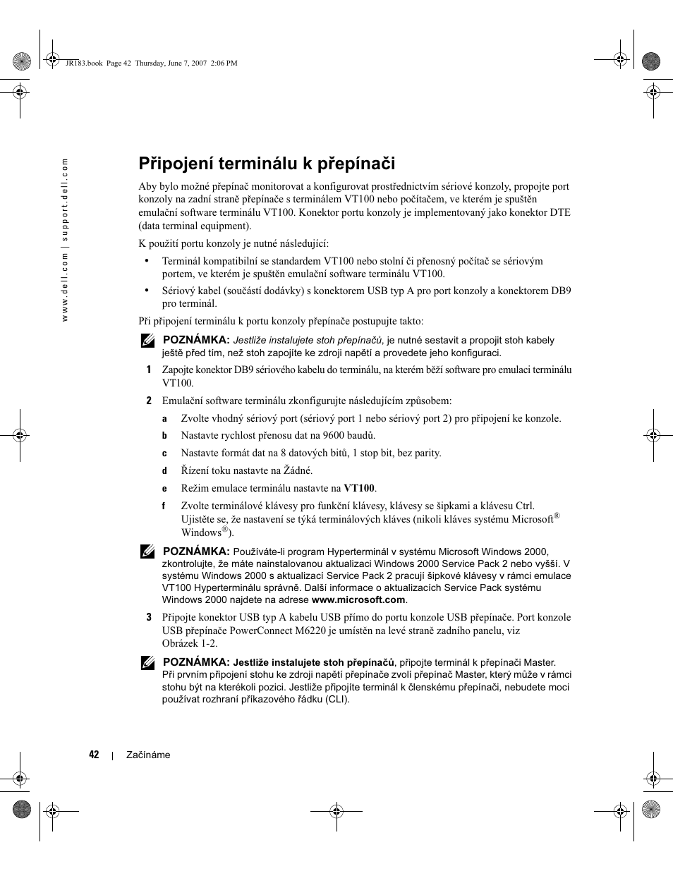 Připojení terminálu k přepínači | Dell PowerEdge M605 User Manual | Page 44 / 182