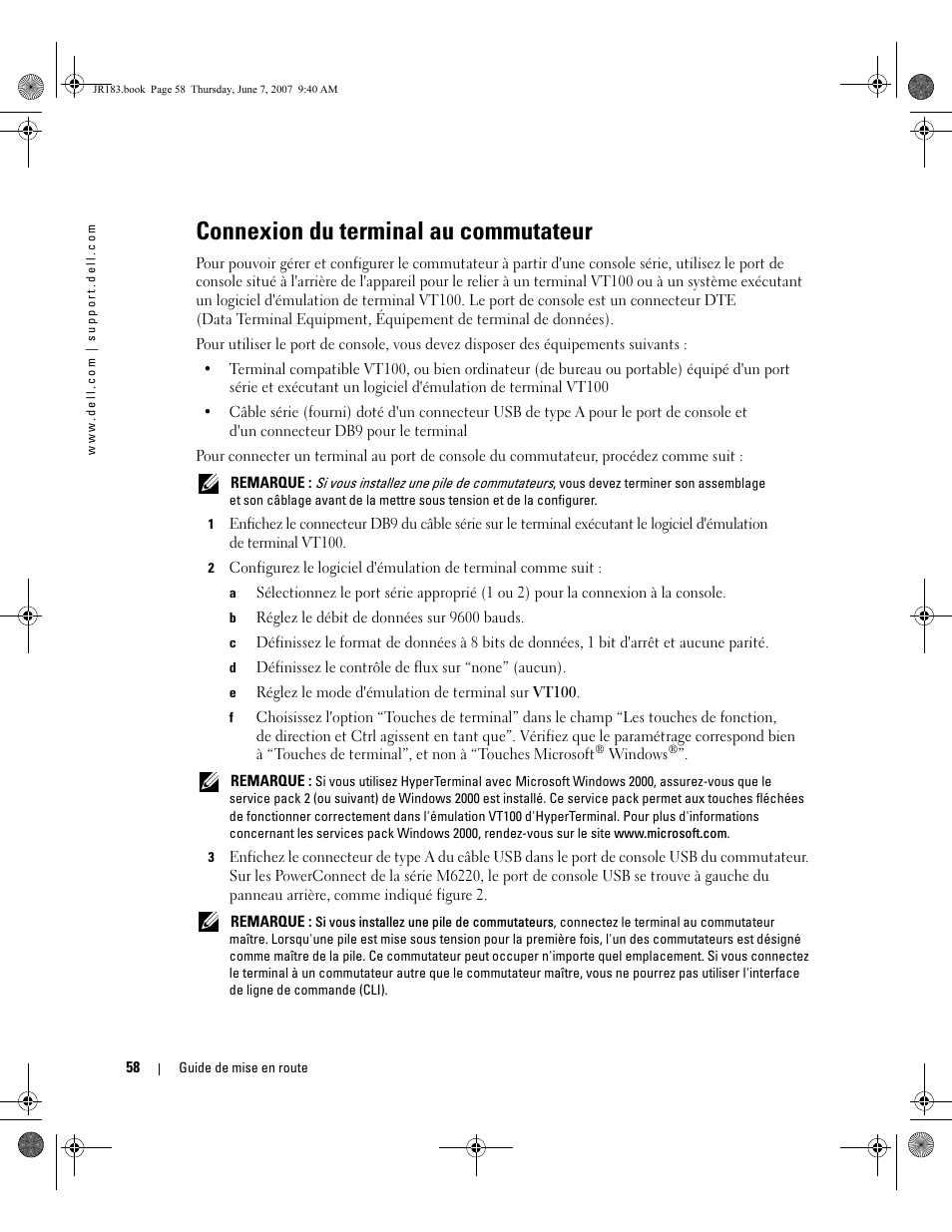 Connexion du terminal au commutateur | Dell PowerEdge M605 User Manual | Page 60 / 182