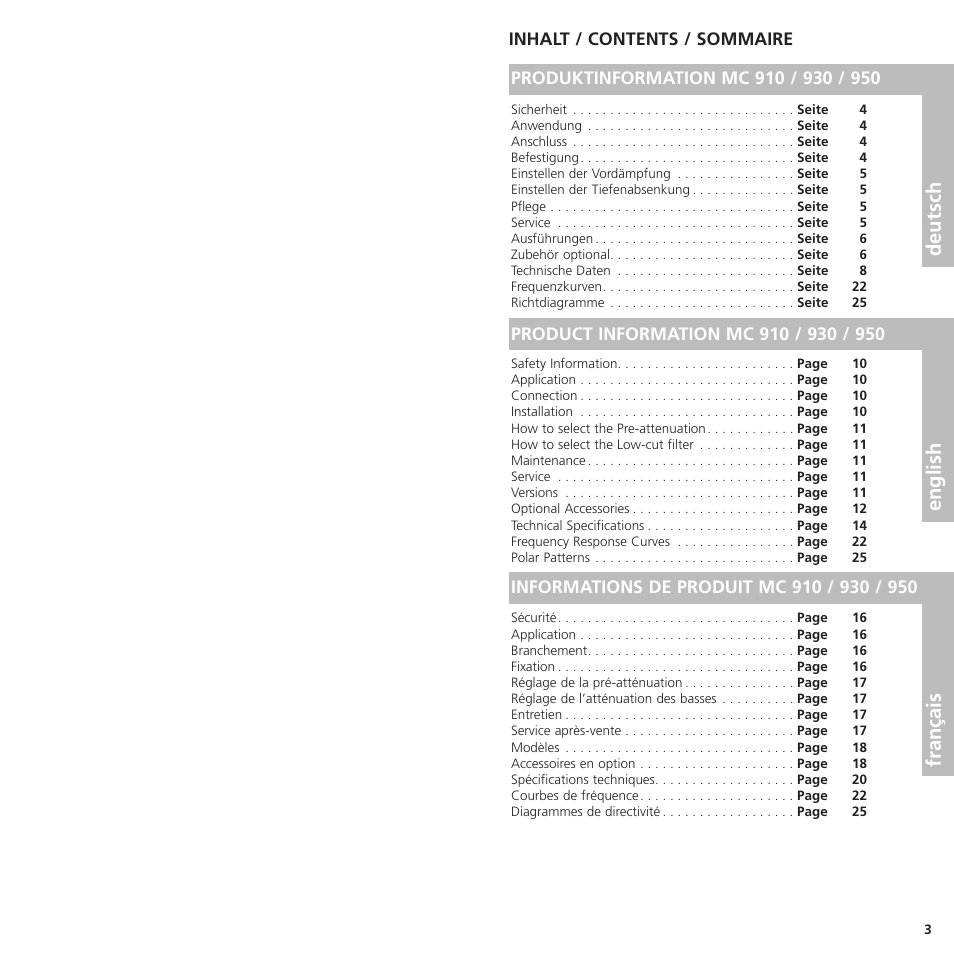 Deutsch, English, Français | Beyerdynamic MC 950 User Manual | Page 2 / 14