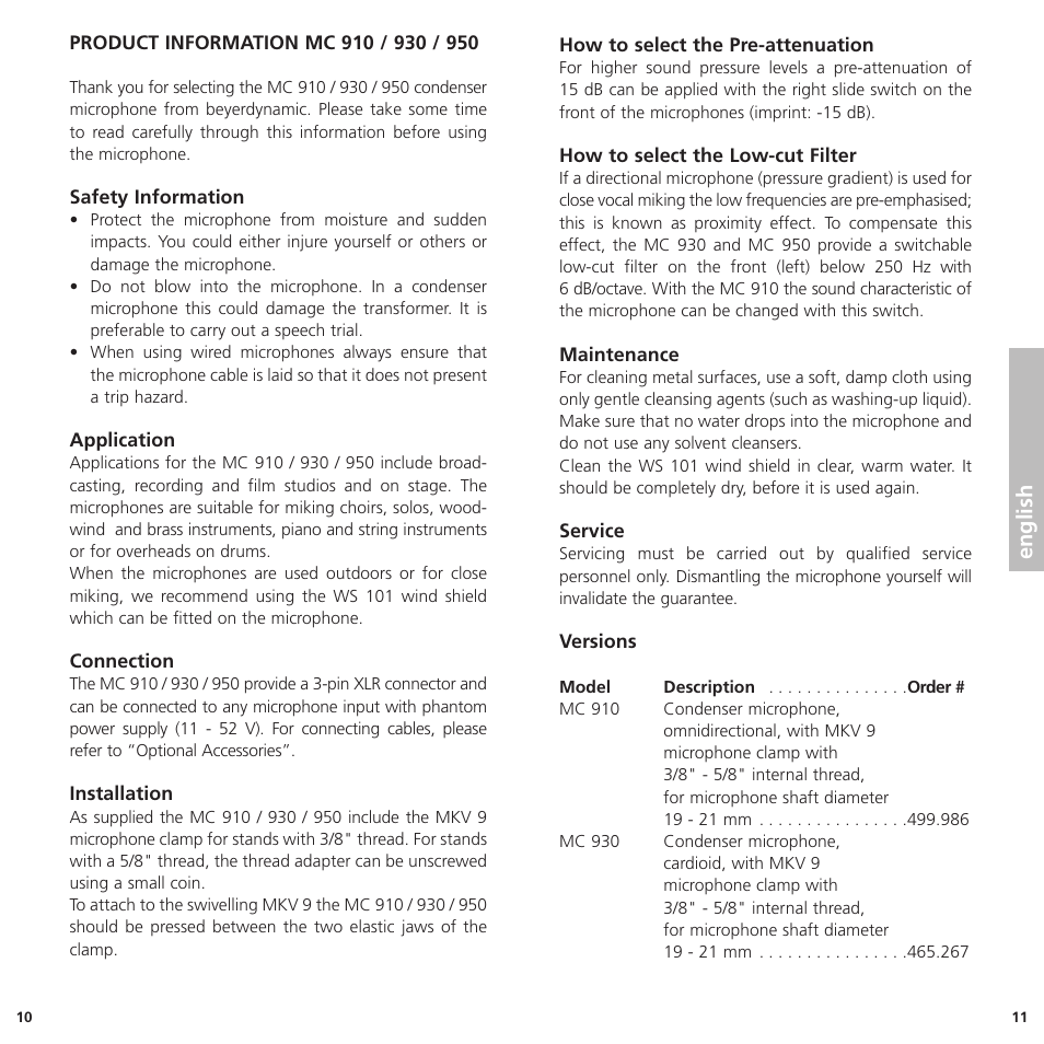 English | Beyerdynamic MC 950 User Manual | Page 6 / 14