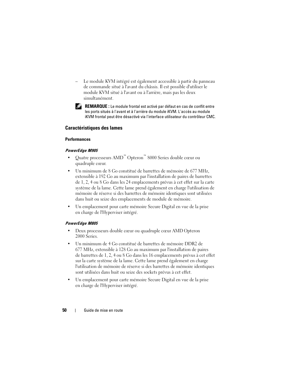 Caractéristiques des lames | Dell POWEREDGE M905 User Manual | Page 52 / 201