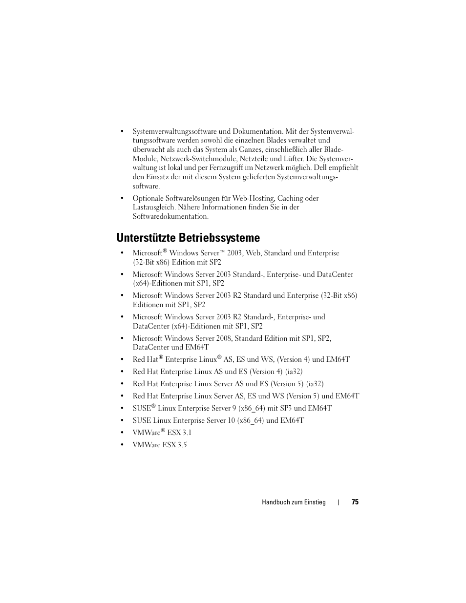 Unterstützte betriebssysteme | Dell POWEREDGE M905 User Manual | Page 77 / 201