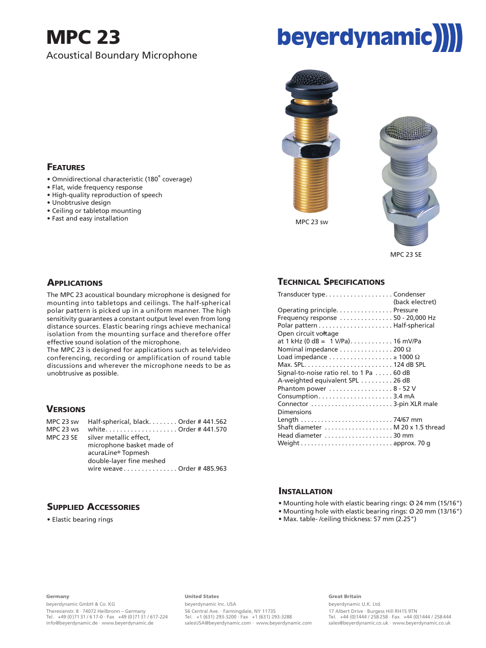 Beyerdynamic MPC 23 SW User Manual | 2 pages