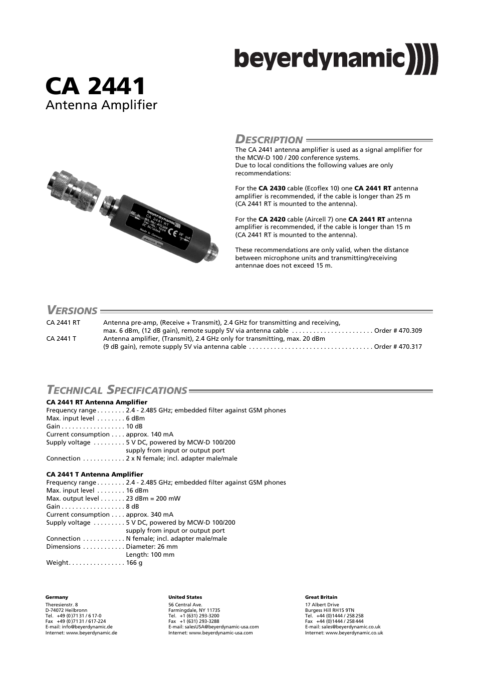 Beyerdynamic CA 2441 User Manual | 2 pages