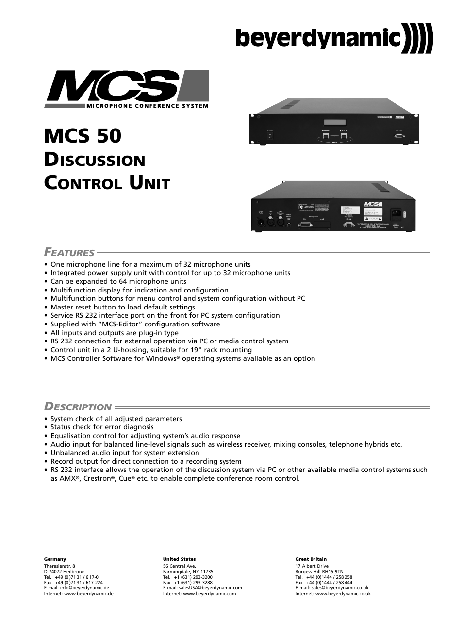 Beyerdynamic Discussion Control Unit MCS 50 User Manual | 7 pages