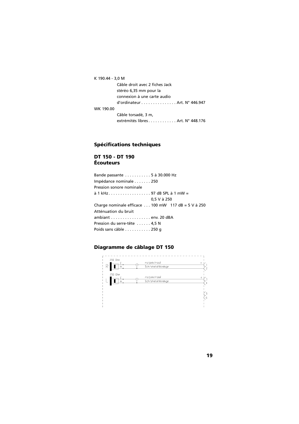 Spécifications techniques | Beyerdynamic DT 190 User Manual | Page 19 / 21