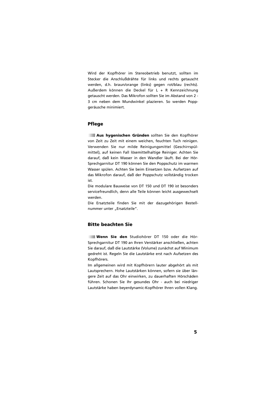 Pflege, Bitte beachten sie | Beyerdynamic DT 190 User Manual | Page 5 / 21