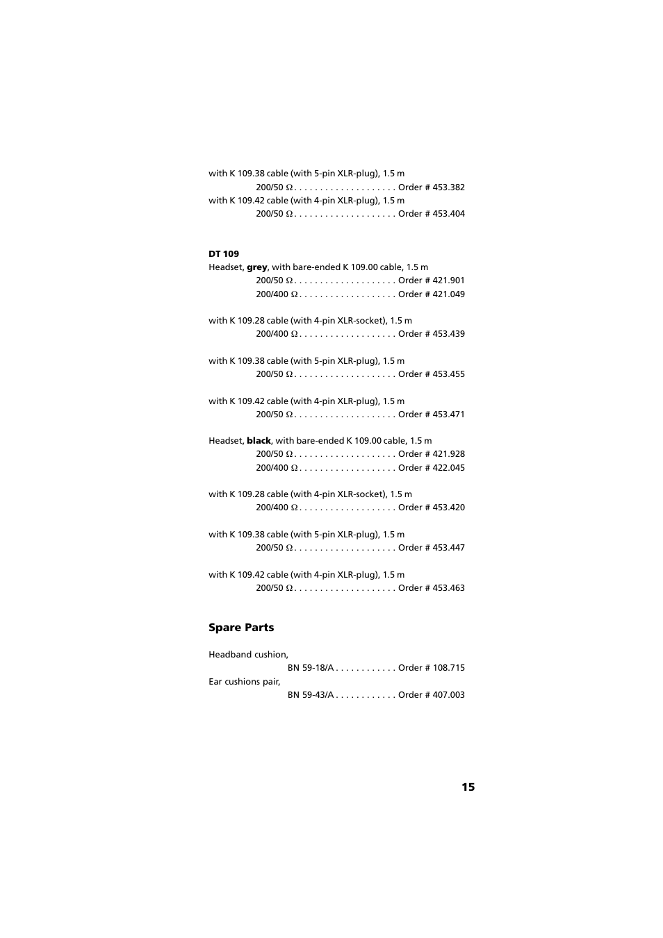 Spare parts | Beyerdynamic DT 109 User Manual | Page 15 / 28