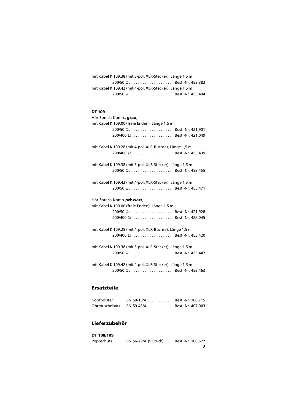 Ersatzteile, Lieferzubehör | Beyerdynamic DT 109 User Manual | Page 7 / 28
